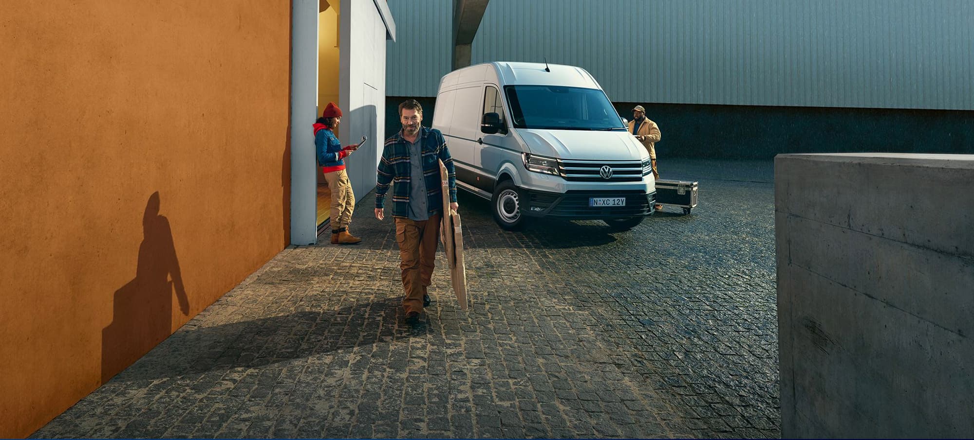 Volkswagen Crafter being loaded on a work site